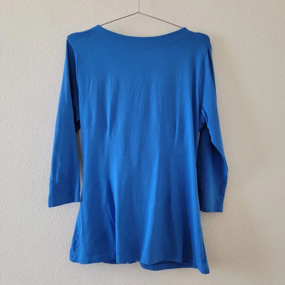 Soft Surroundings Faux Wrap Top Periwinkle Blue Pima Cotton Womens Size L - Picture 6 of 9